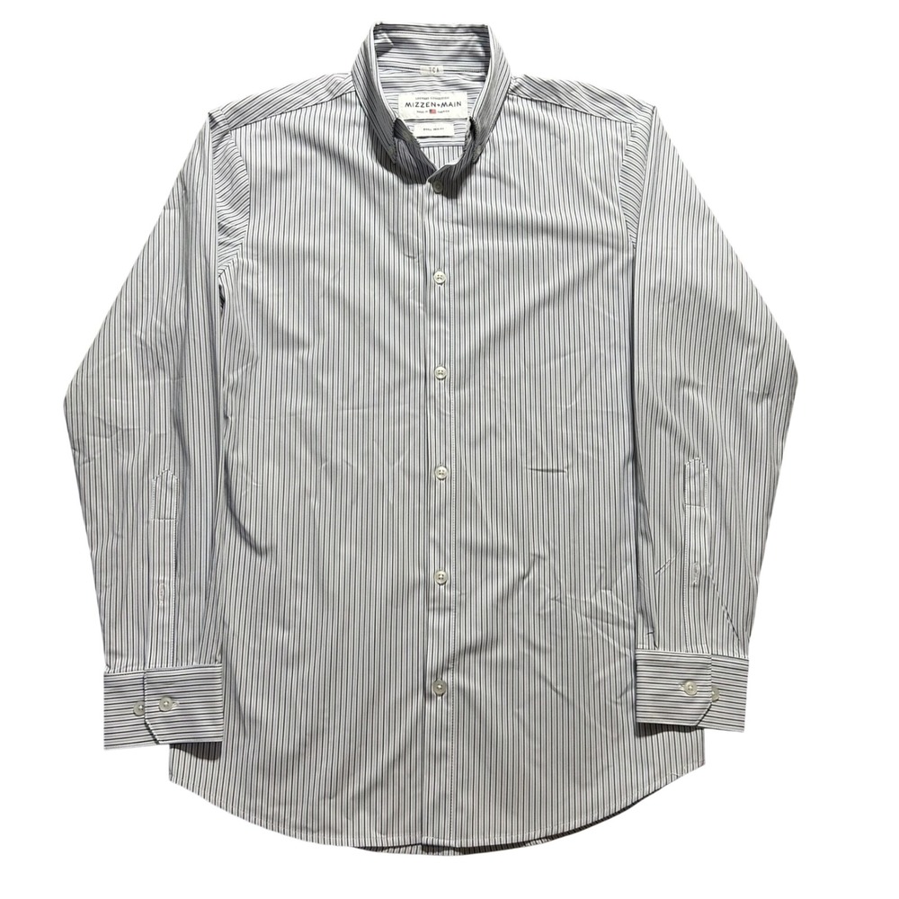 Mizzen+Main Dress Shirt Mens Small Blue White Pinstripe Leeward Trim Fit